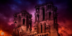 Laon - Vue artistique sur les tours de la Cathédrale Notre-Dame de Laon